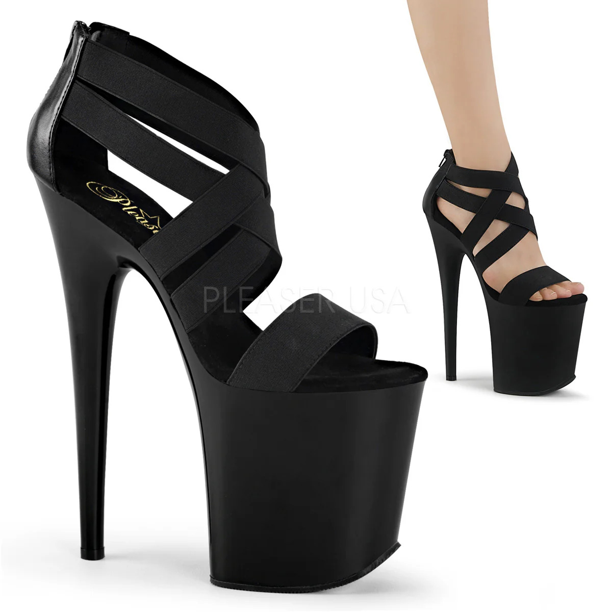 FLAMINGO-869  Black Elastic Band-Faux Leather/Black Matte