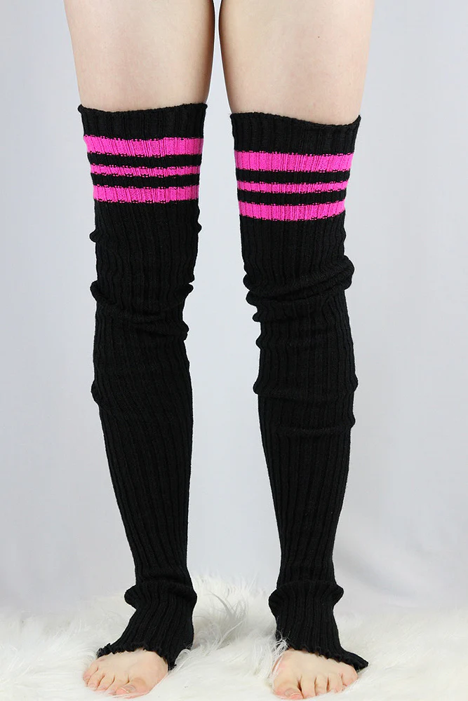 Rarr Football Extra Long Stirr-Up Knit Legwarmers Black/Pink - Image 2