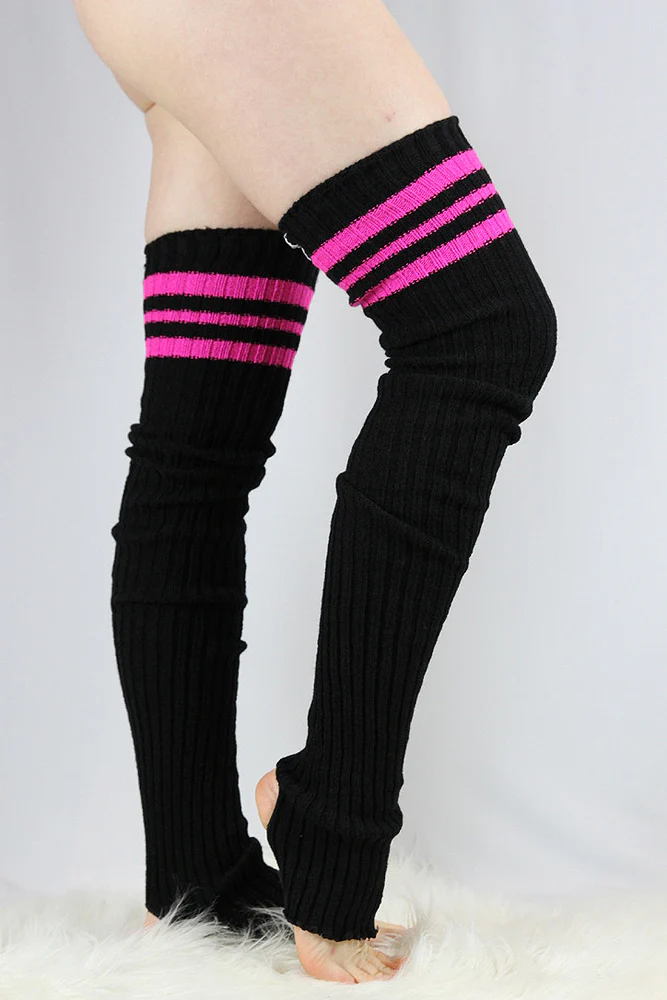 Rarr Football Extra Long Stirr-Up Knit Legwarmers Black/Pink - Image 3