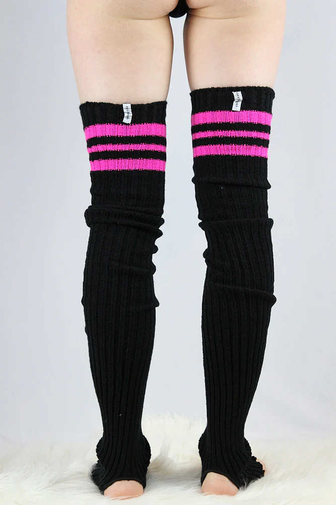 Rarr Football Extra Long Stirr-Up Knit Legwarmers Black/Pink - Image 4