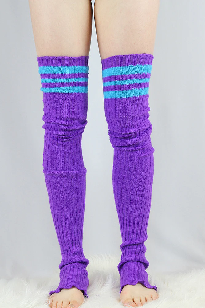 Rarr Football Extra Long Stirr-Up Knit Legwarmers Purple/Turq - Image 2