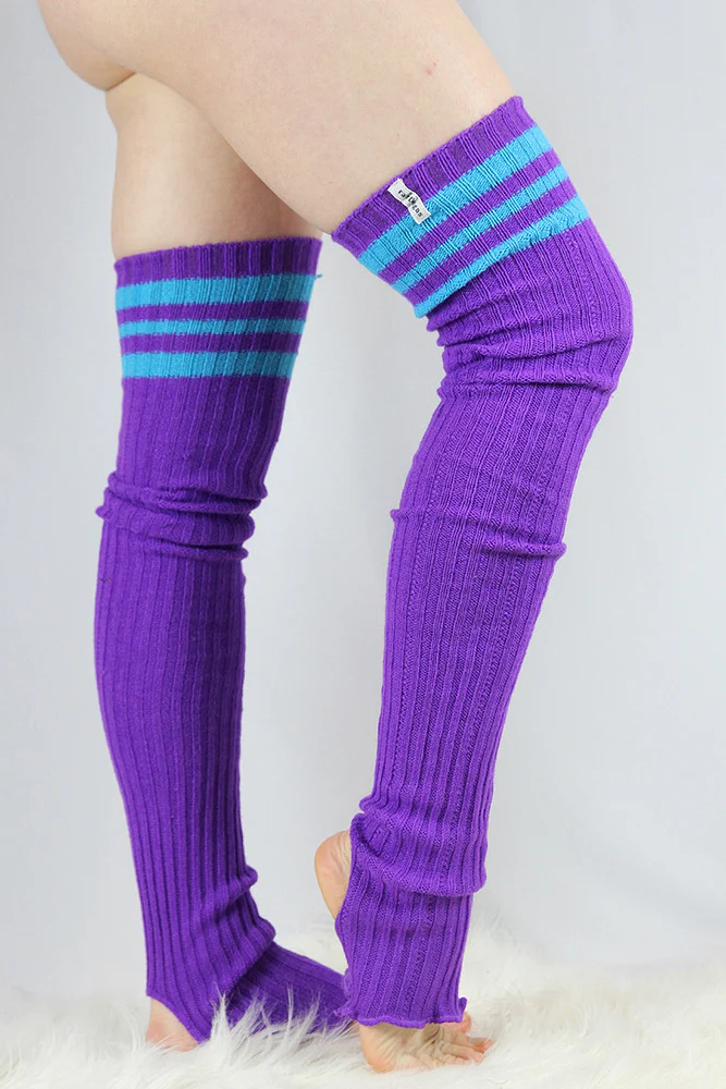 Rarr Football Extra Long Stirr-Up Knit Legwarmers Purple/Turq - Image 3