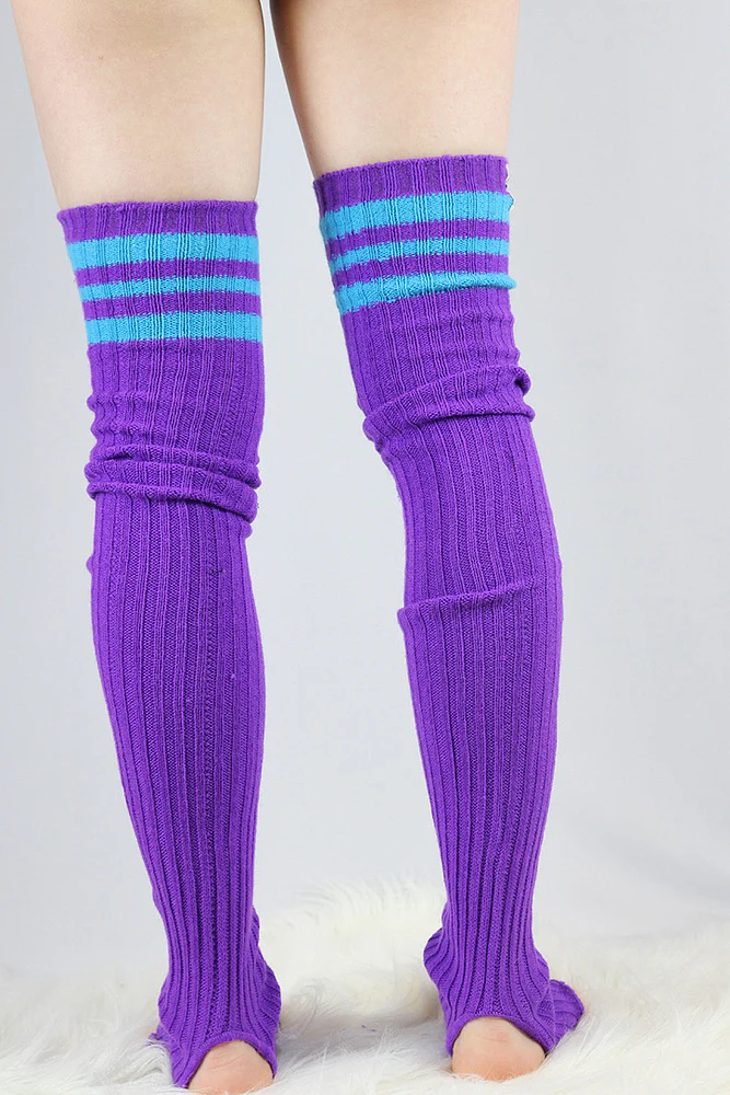 Rarr Football Extra Long Stirr-Up Knit Legwarmers Purple/Turq - Image 4