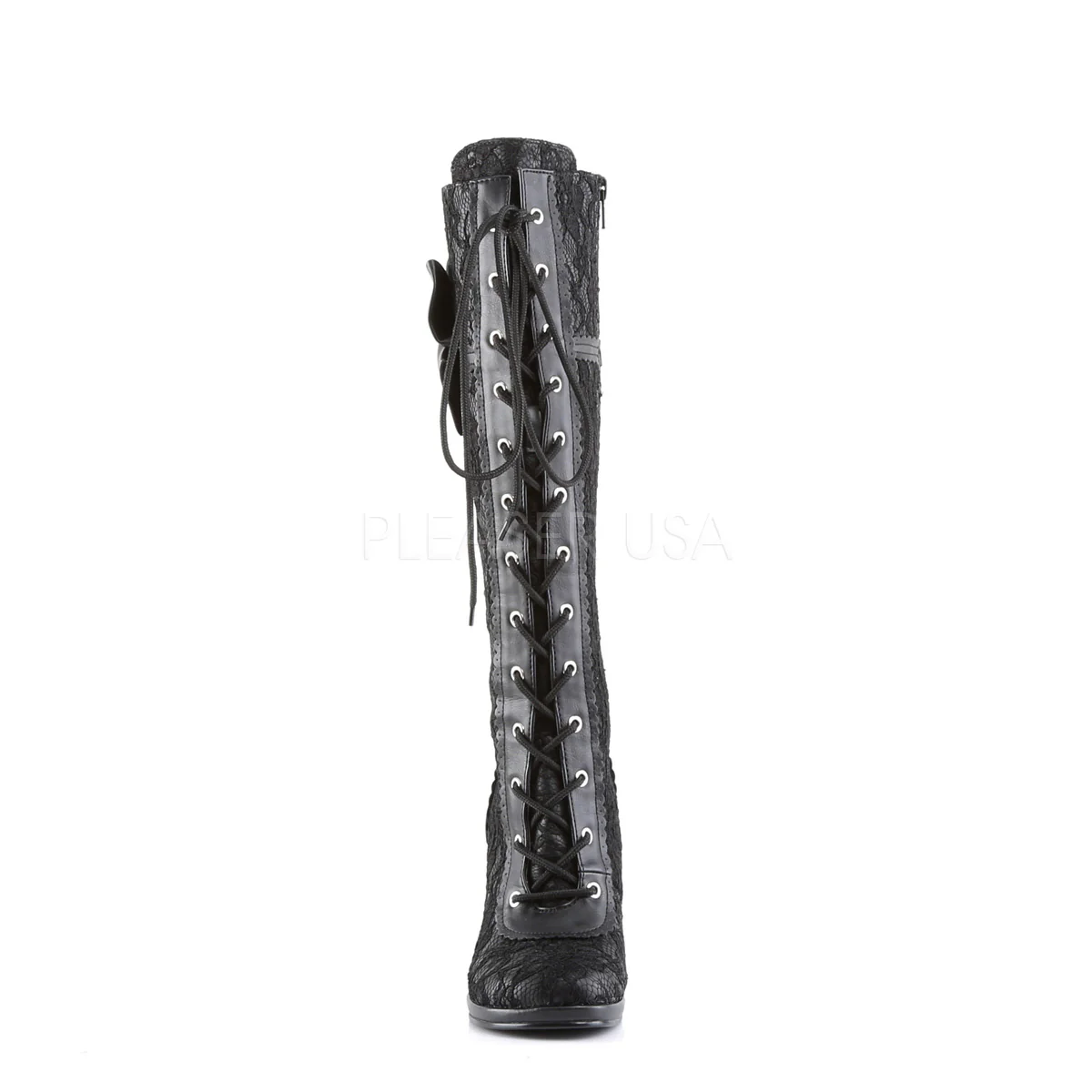 GLAM-240 Black Vegan Leather-Black Lace Overlay - Image 2