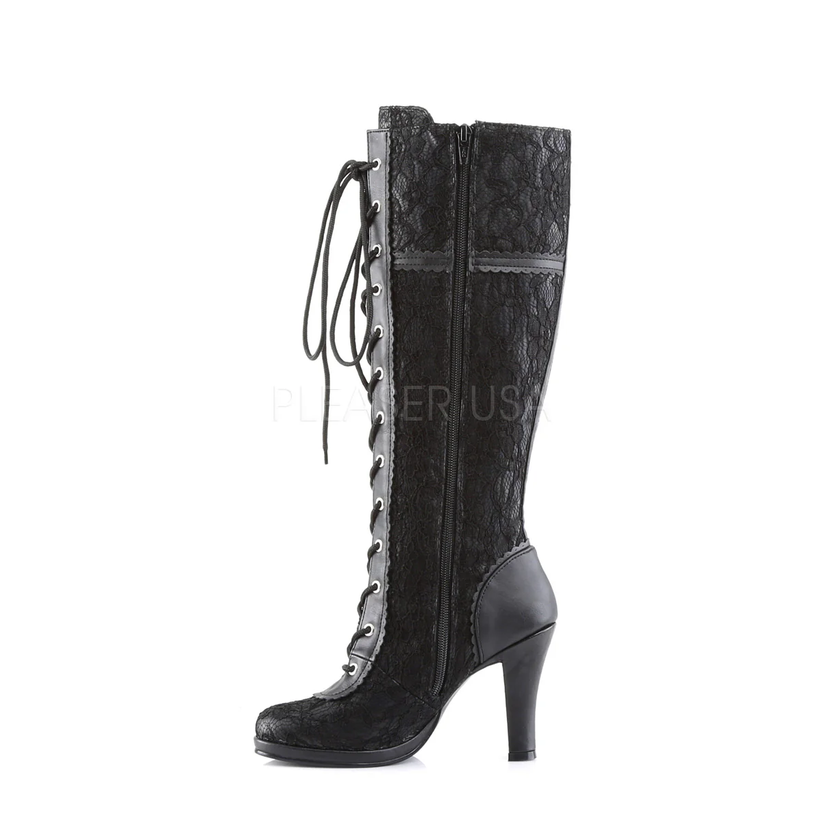 GLAM-240 Black Vegan Leather-Black Lace Overlay - Image 3