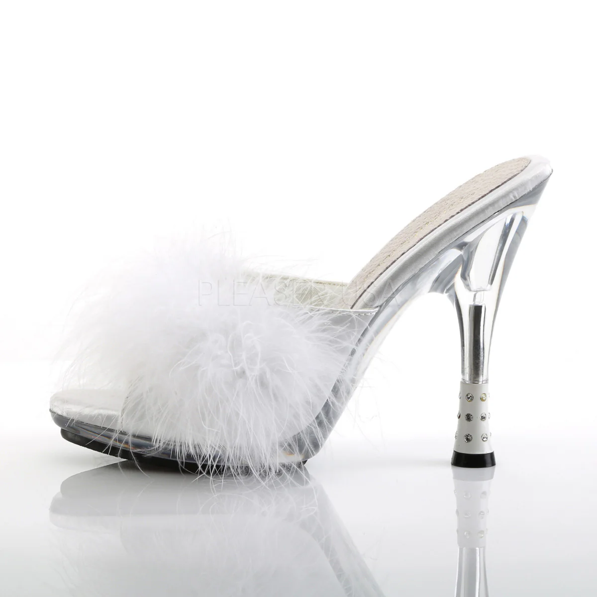GLITZY-501-8 White Satin Fur/Clear - Image 3