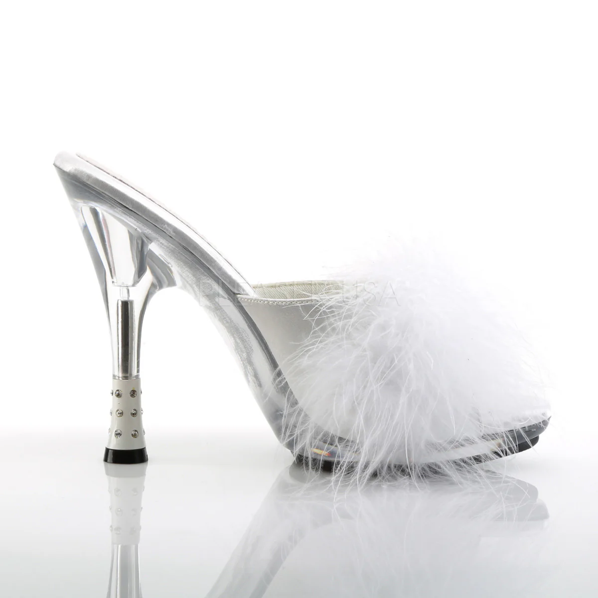 GLITZY-501-8 White Satin Fur/Clear - Image 5