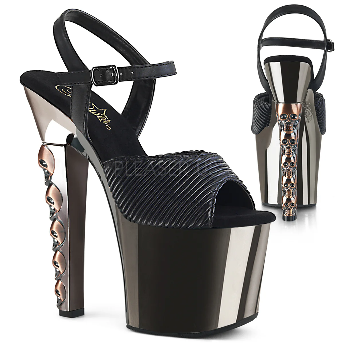 HEX-709 Black Quilted Faux Leather/Pewter Chrome