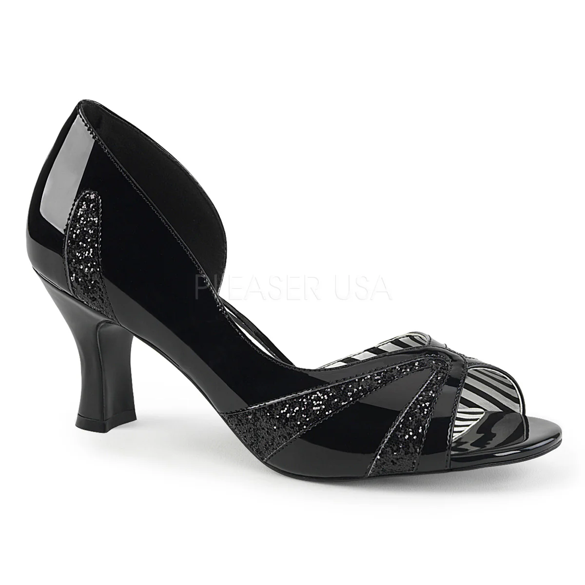 JENNA-03 Black Patent-Black Glitter