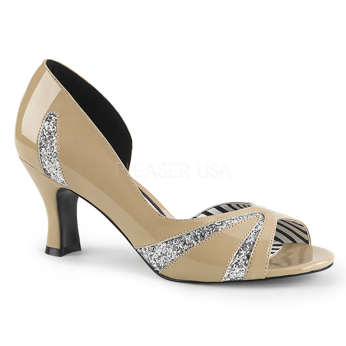 JENNA-03 Cream Patent-Silver Glitter