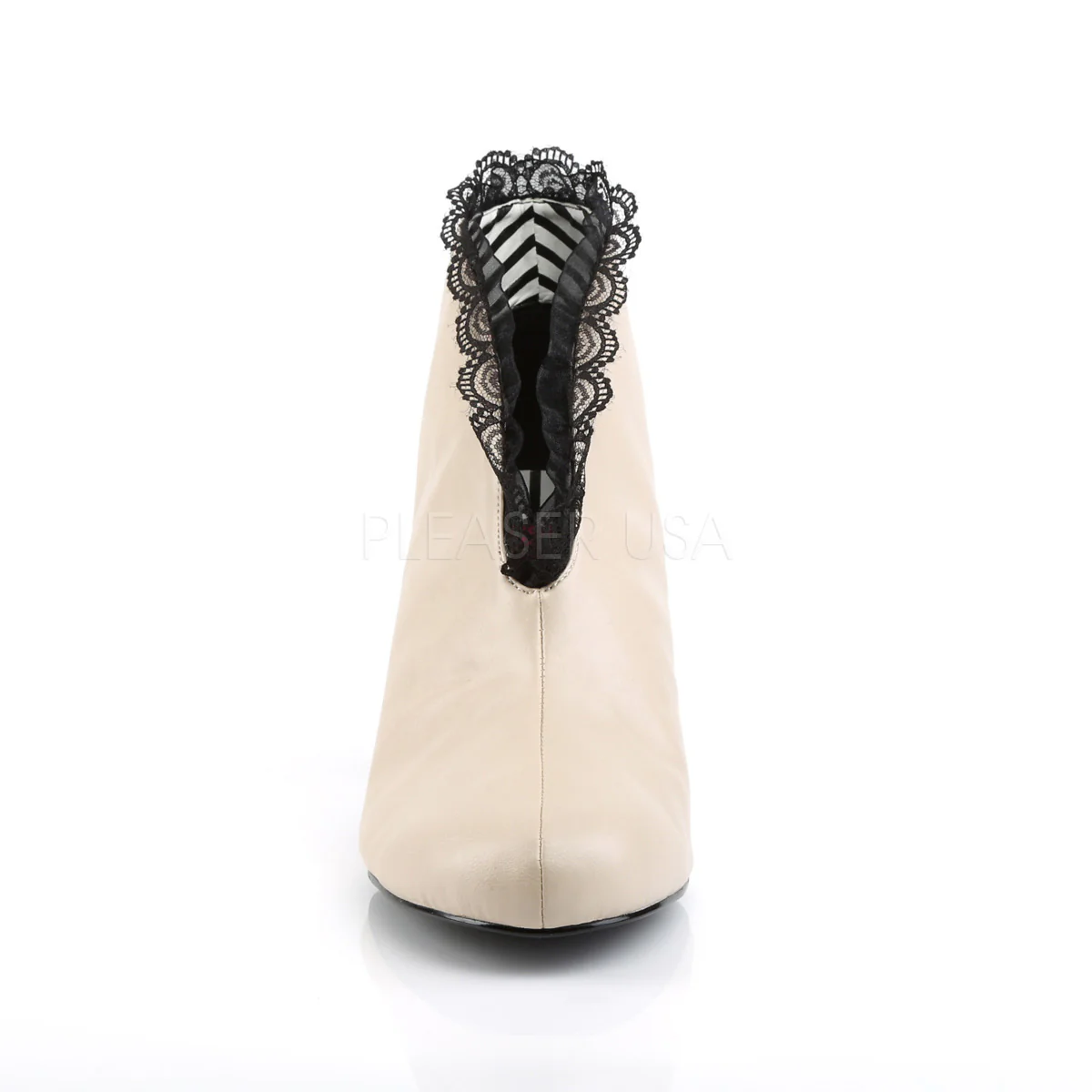 JENNA-105 Cream Faux Leather-Black Lace - Image 2