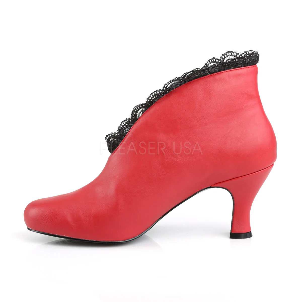 JENNA-105  Red Fuax Leather-Black Lace - Image 3