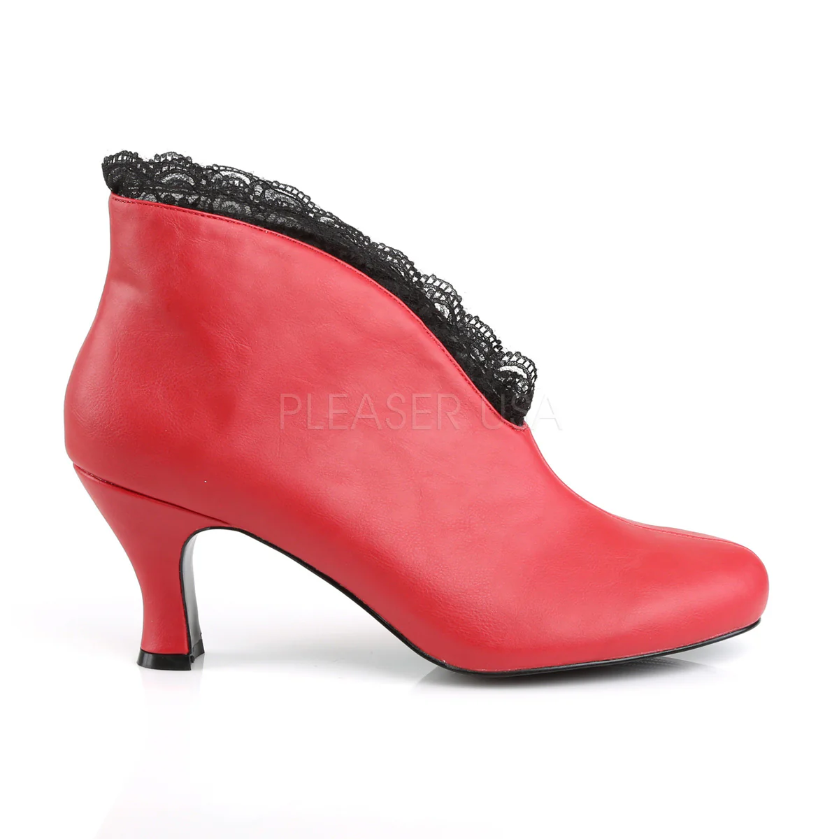 JENNA-105  Red Fuax Leather-Black Lace - Image 5
