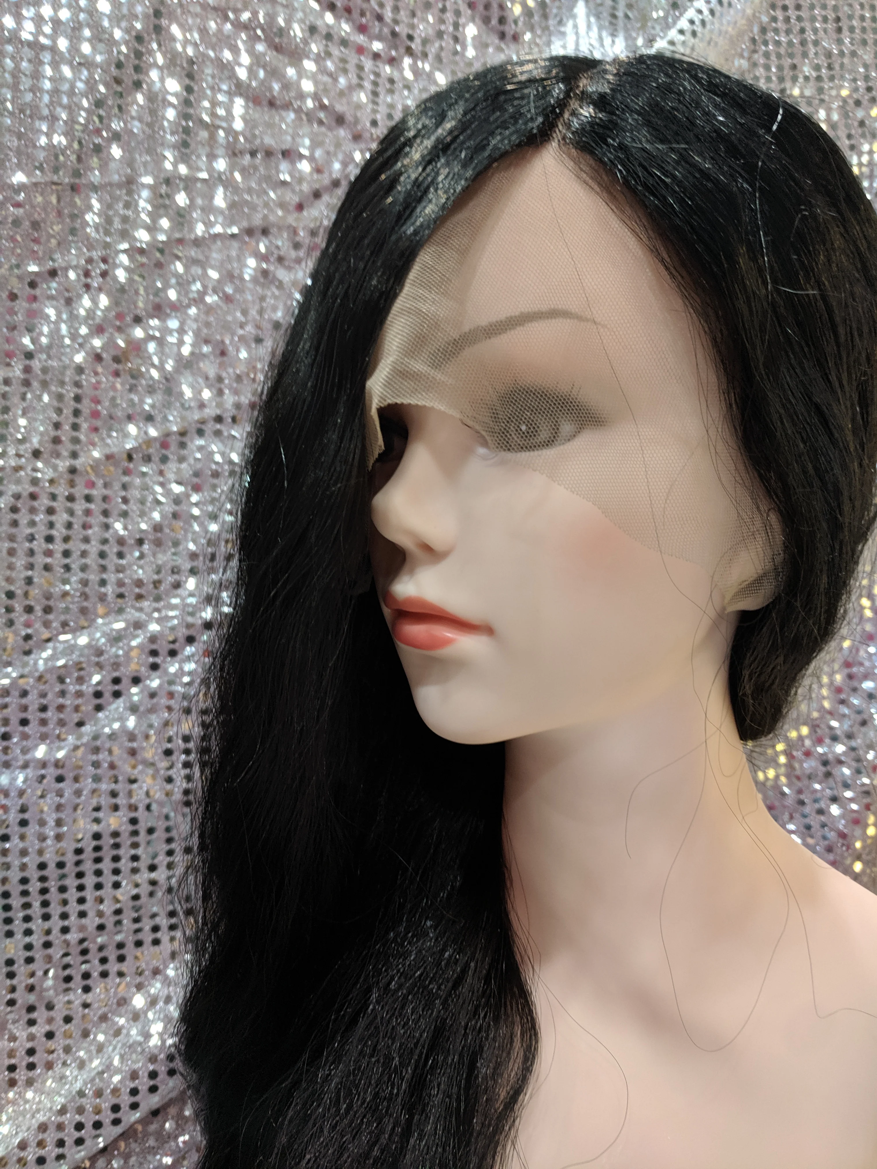 Jet Black 40" Wavy Heat Resistant Lace Front Wig - Image 4