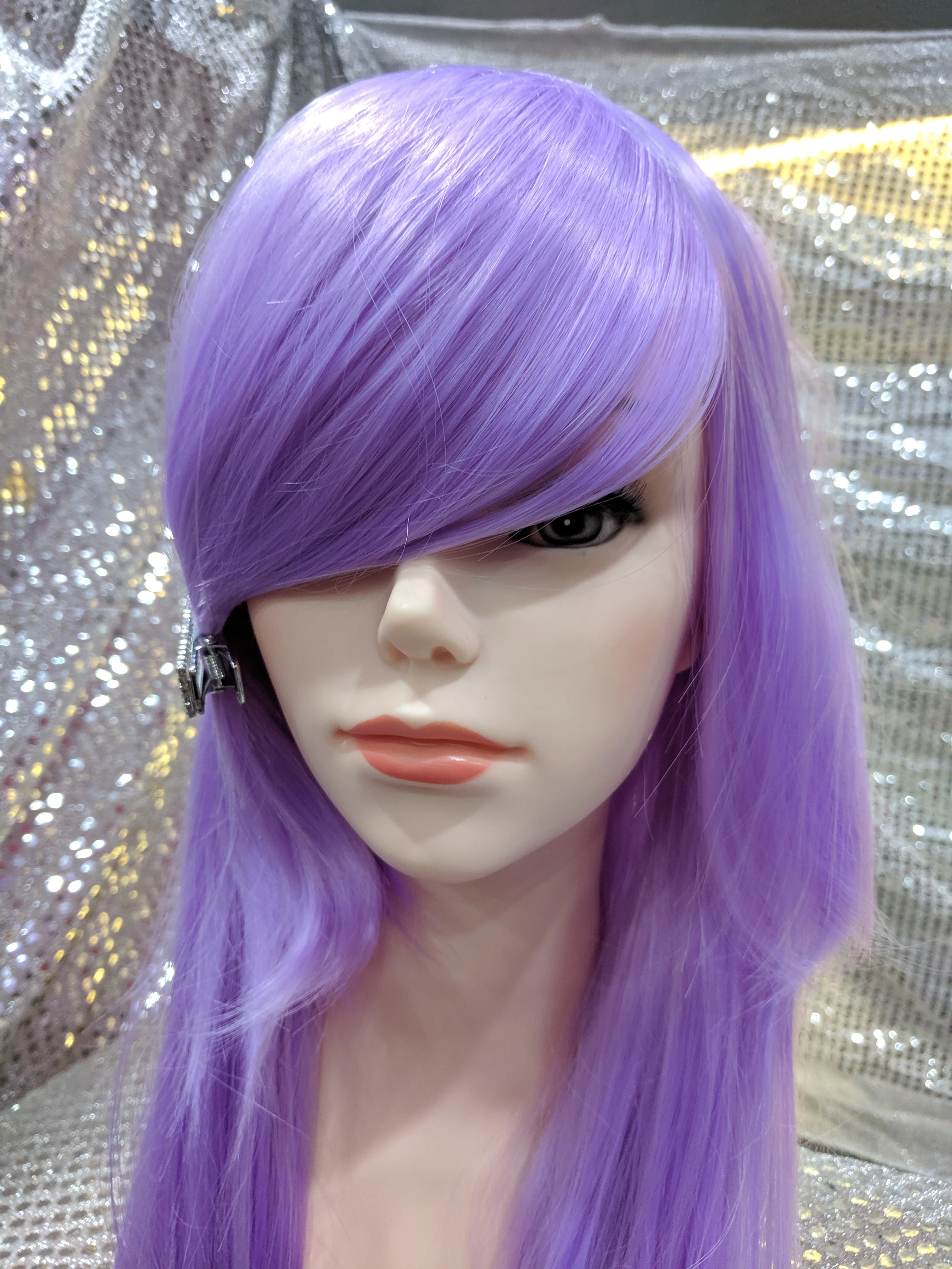 Lavender 40" Straight Heat Resistant Wig With Bangs - Image 5