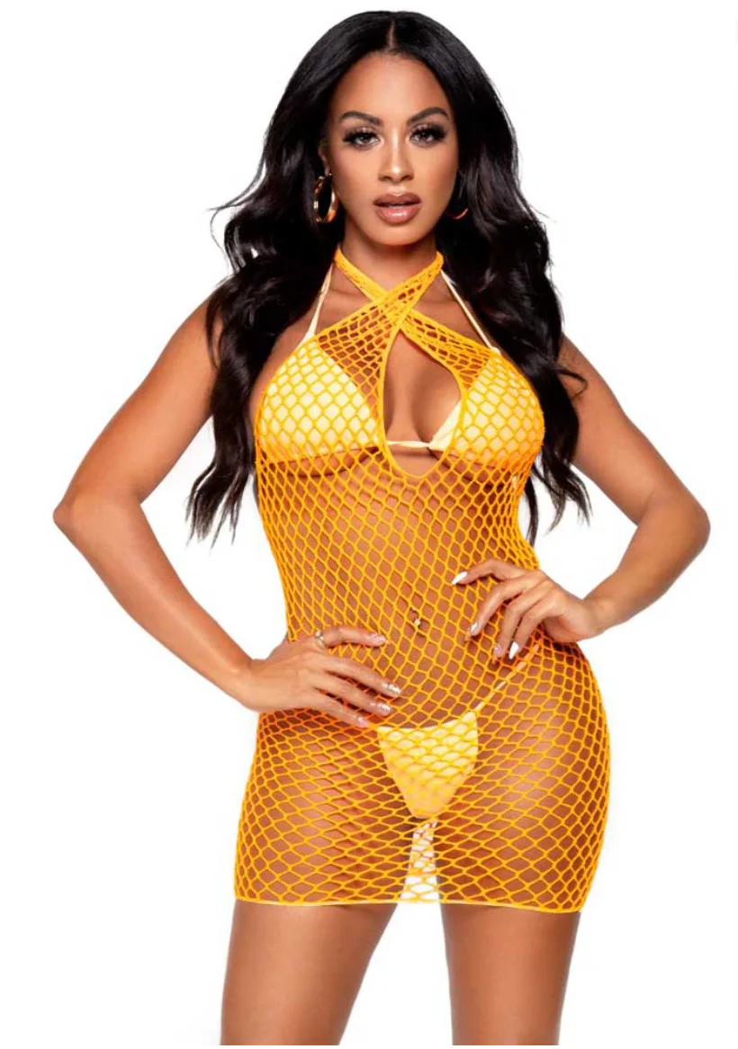Leg Avenue Diamond Net Twist Halter Mini Dress 86130 - Image 2