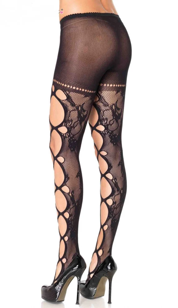 Leg Avenue Floral Lace Pantyhose with Jumbo Net Detail 9175 - Image 2