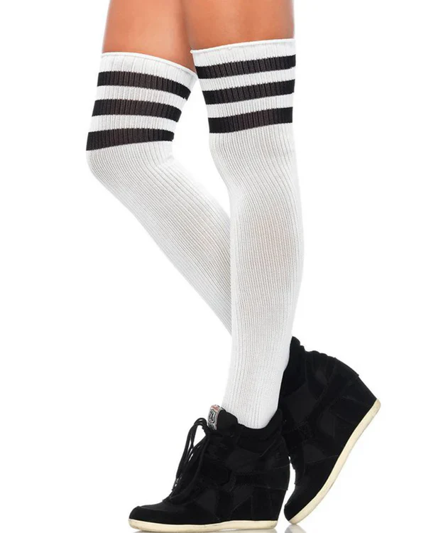 Leg Avenue Gina Athletica 3 Stripes Athletic Ribbed Thigh Highs LA6605 - Image 3