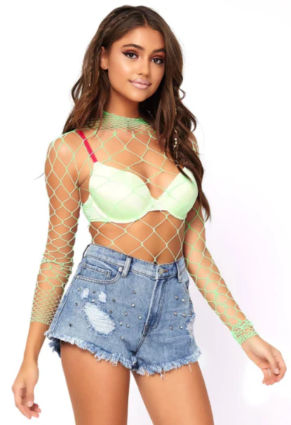 Leg Avenue High Neck Fence Net Long Sleeved Bodysuit 89210 - Image 5