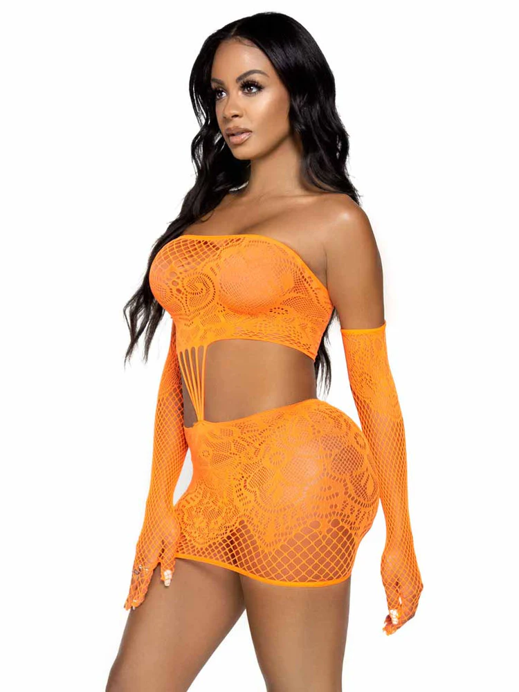 Leg Avenue Kiss Me More Strappy Lace Tube Dress and Gloves LA86133 - Image 2