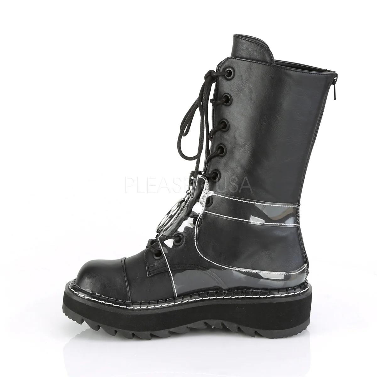 LILITH-271  Black Vegan Leather-Clear PVC - Image 2