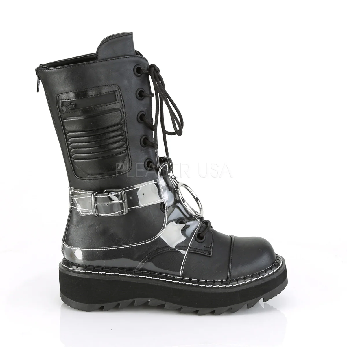 LILITH-271  Black Vegan Leather-Clear PVC - Image 4