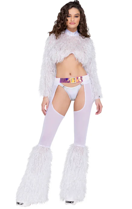 Long Sleeved Faux Fur Cropped Top - White 6250