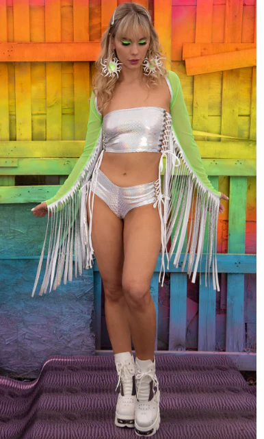 Metallic Lace-Up Shorts - White FE223