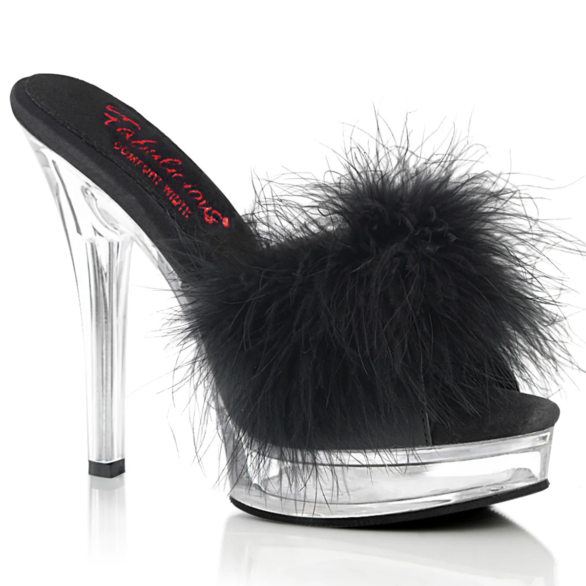 MAJESTY-501F-8 Black Faux Leather-Fur/Clear