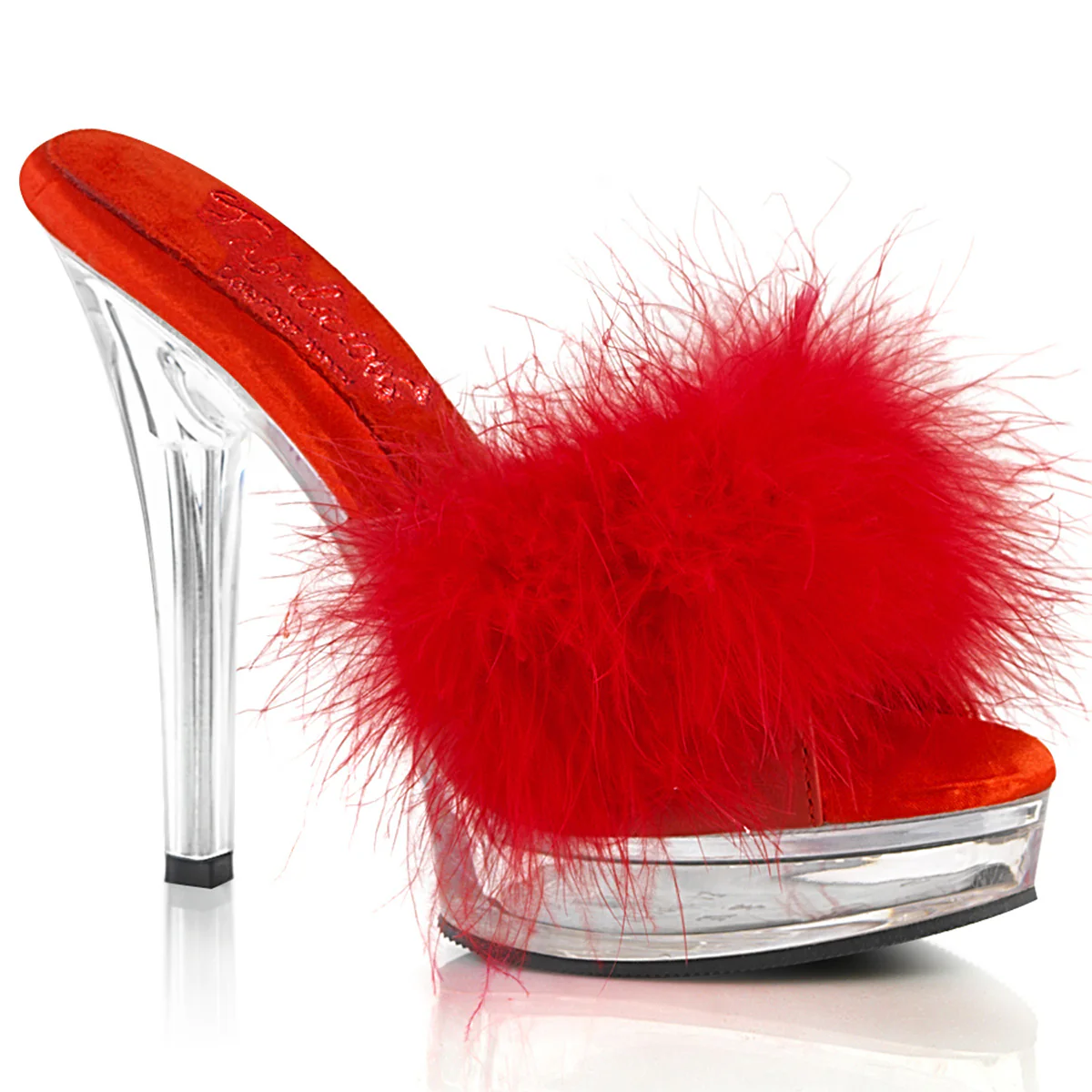 MAJESTY-501F-8  Red Faux Leather-Fur/Clear