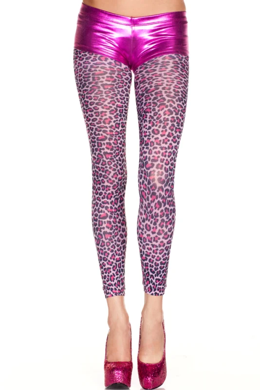 Music Legs Opaque Leopard Print Footless Leggings ML35673 - Image 2