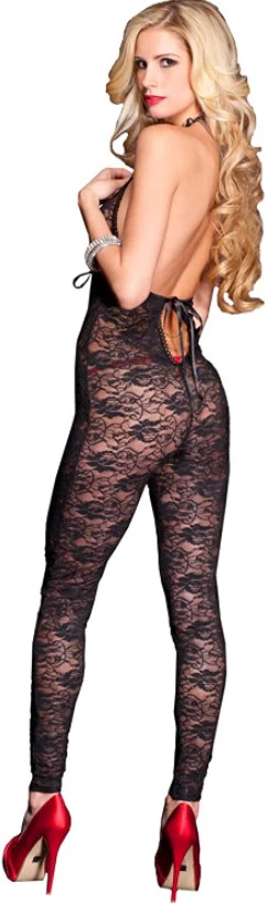 Romantic Floral Lace Footless Deep V Bodystocking with Lace Detail ML1098 - Image 2