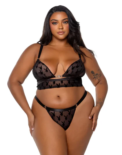 Playboy Bunny Charm Bralette 2PC Set - Black PBLI162 - Image 3
