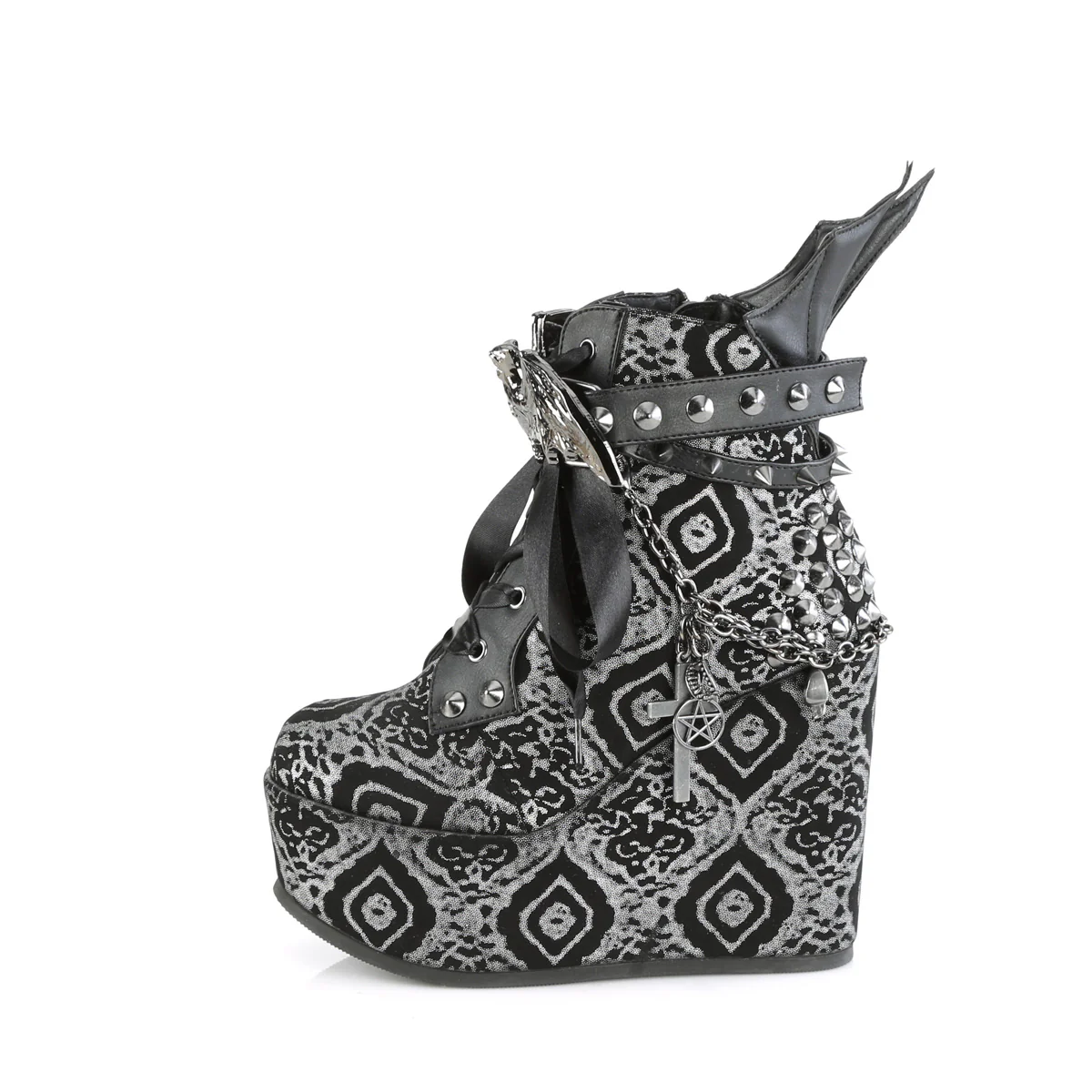 POISON-107  Black-Silver Faux Nubuck Leather - Image 3
