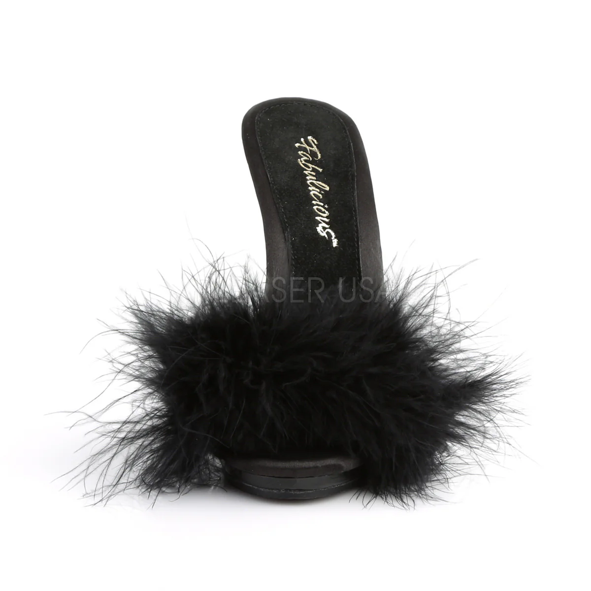 POISE-501F Black Satin-Marabou Fur/Black - Image 2