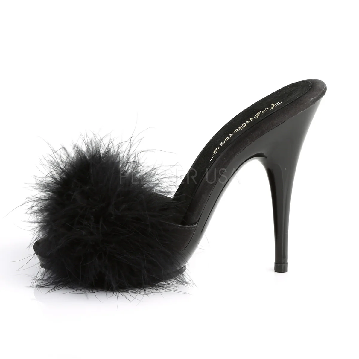 POISE-501F Black Satin-Marabou Fur/Black - Image 3