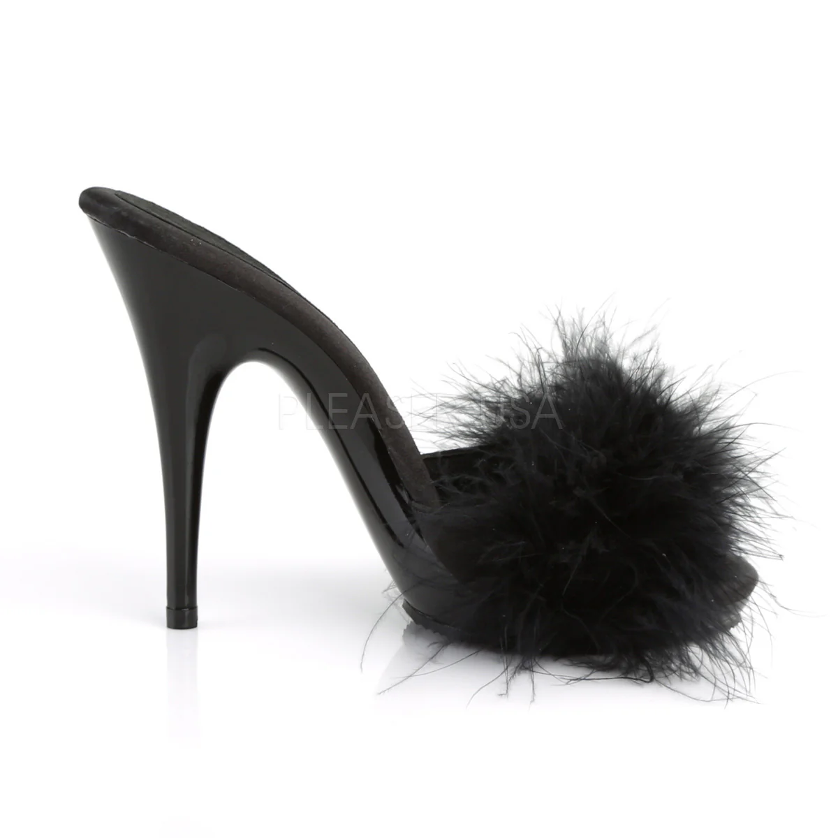 POISE-501F Black Satin-Marabou Fur/Black - Image 5