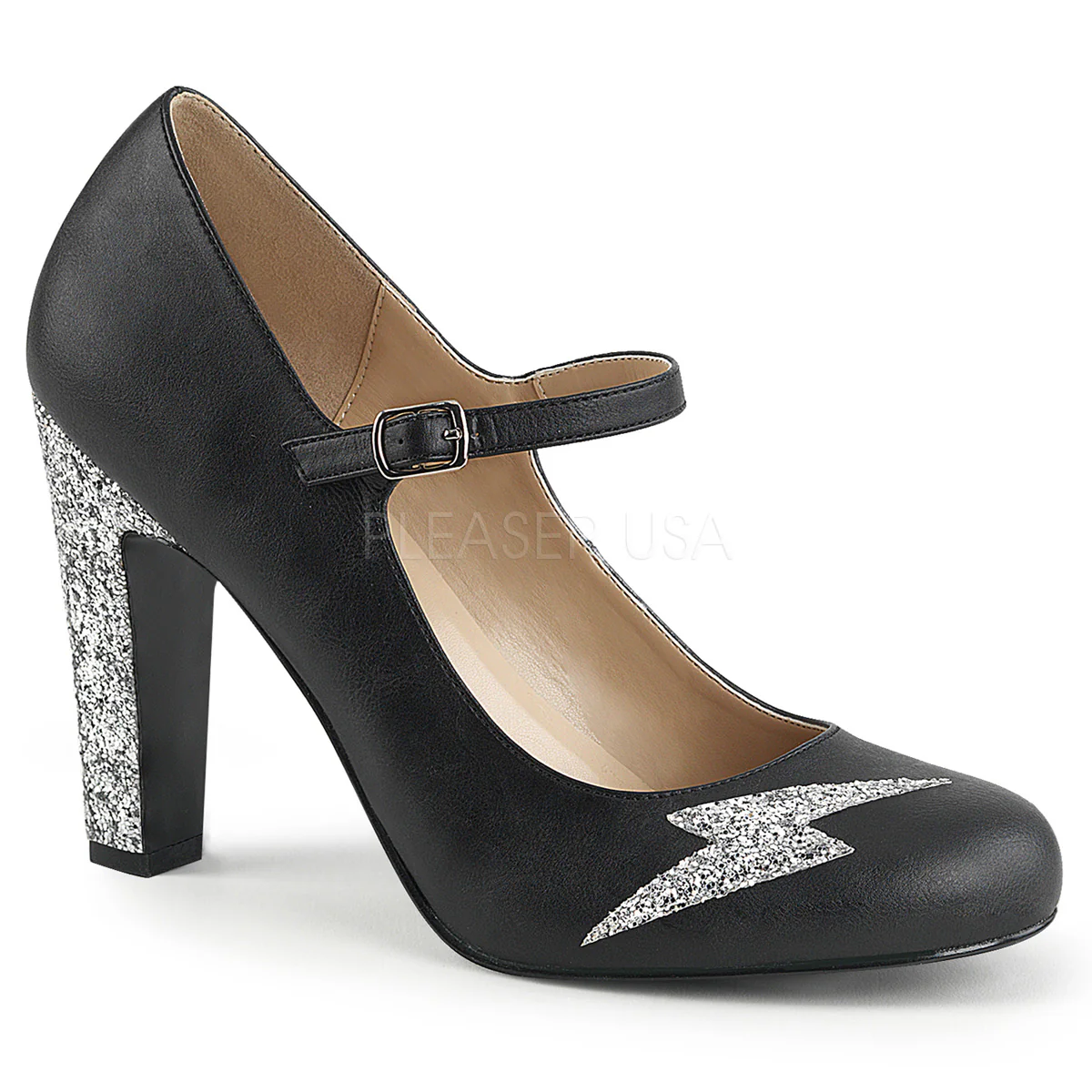 QUEEN-02 Black Faux Leather-Silver Glitter