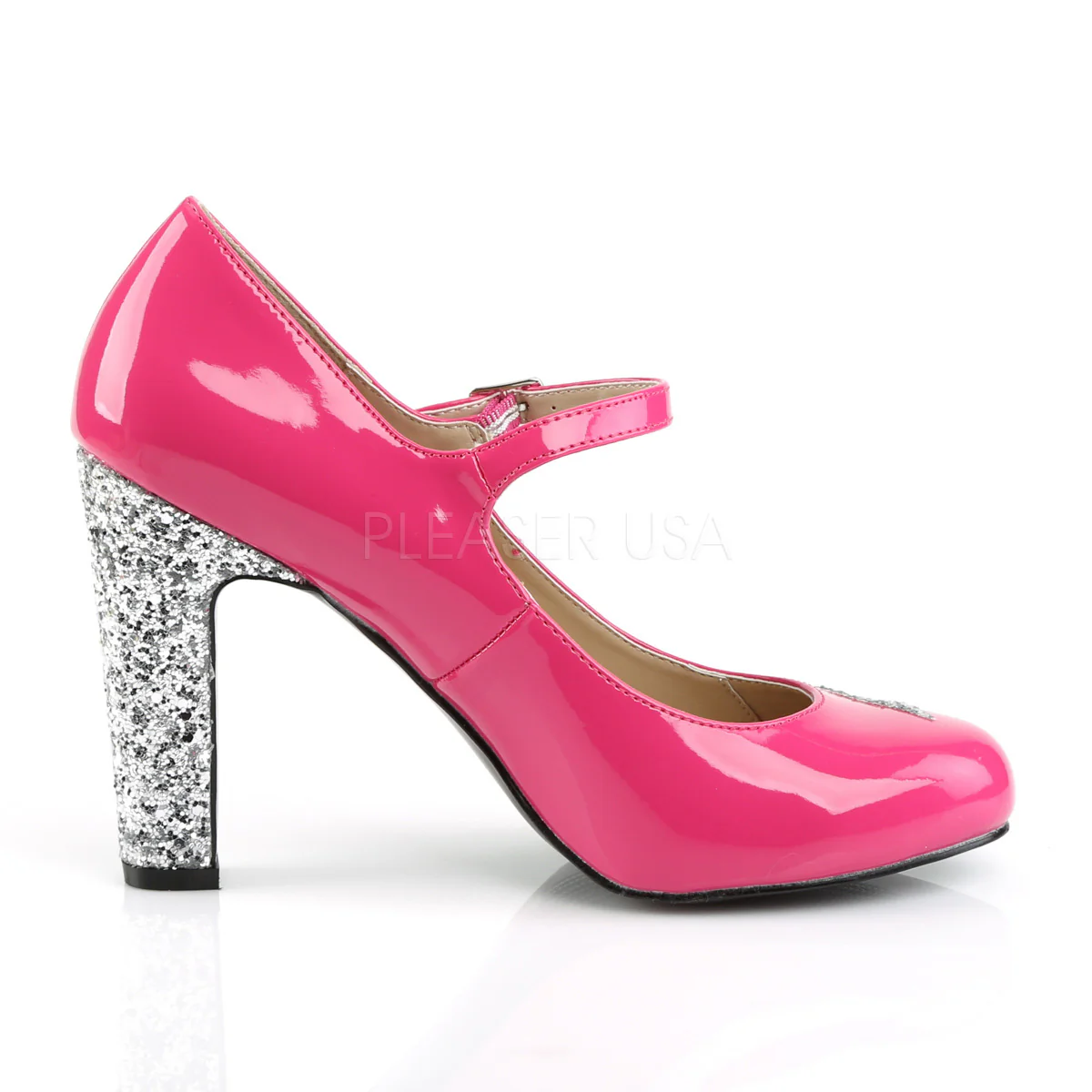 QUEEN-02  Hot Pink Patent-Silver Glitter - Image 5