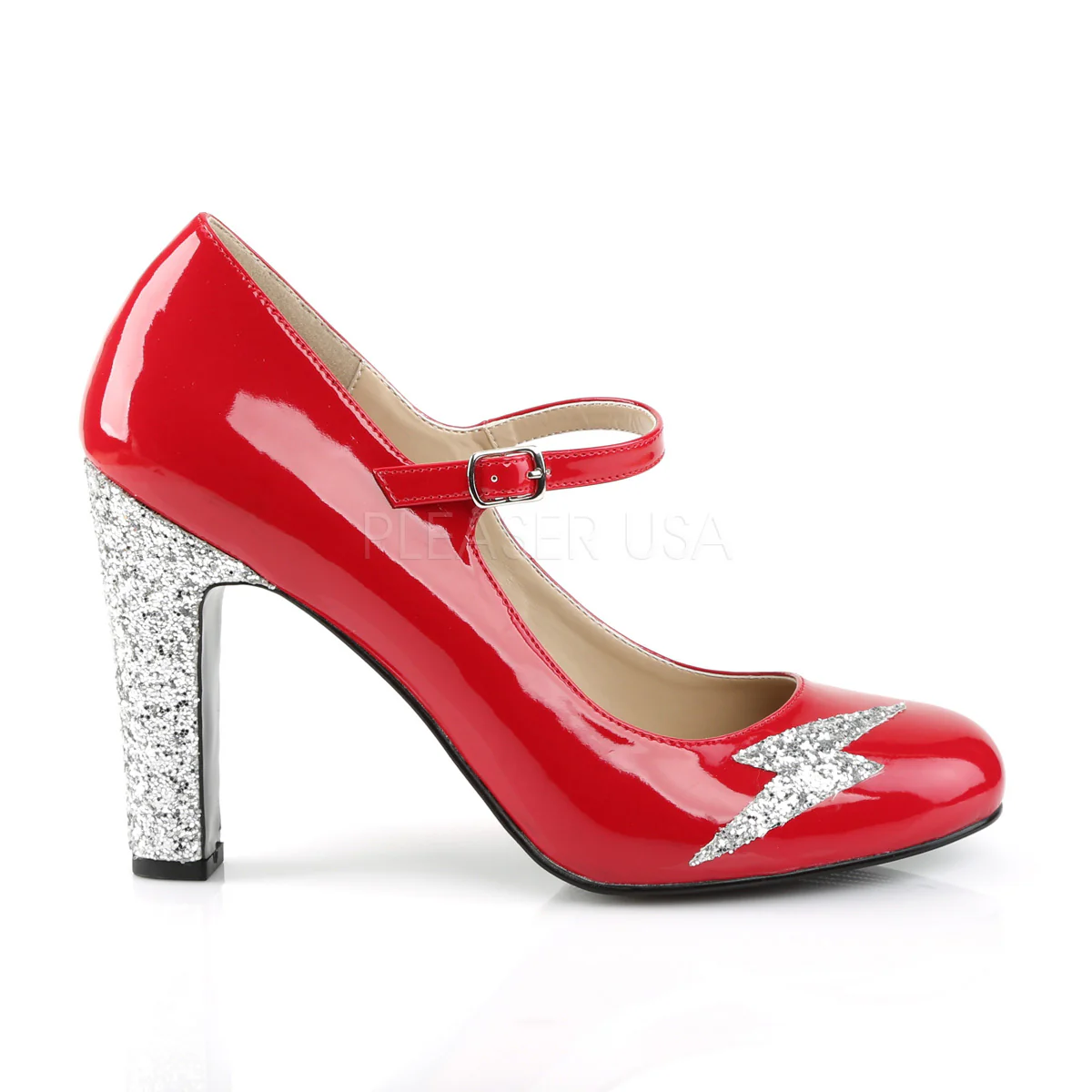 QUEEN-02  Red Patent-Silver Glitter - Image 5