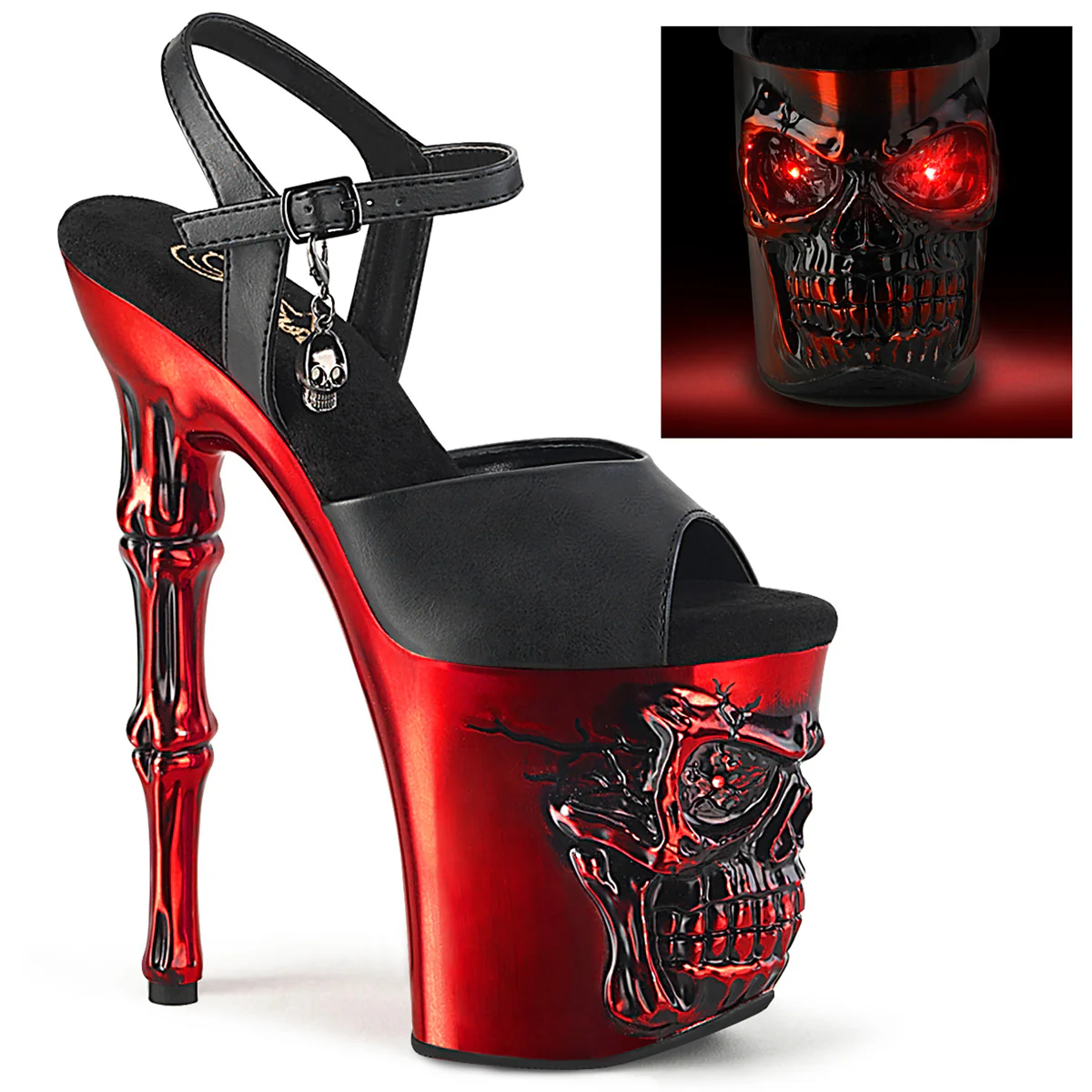 RAPTURE-809-LT Black Faux Leather/Satin Red Chrome