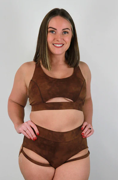 Mid Waist Brazil Scrunch Bum Garter Shorts - Brown Marble