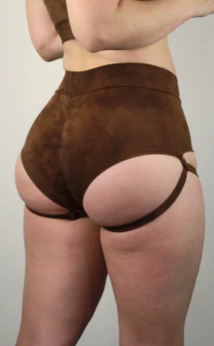 Mid Waist Brazil Scrunch Bum Garter Shorts - Brown Marble - Image 2
