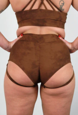Mid Waist Brazil Scrunch Bum Garter Shorts - Brown Marble - Image 3