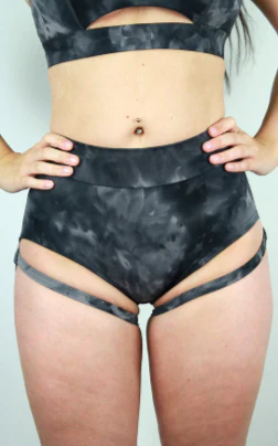 Mid Waist Brazil Scrunch Bum Garter Shorts - Charcoal Marble - Image 4