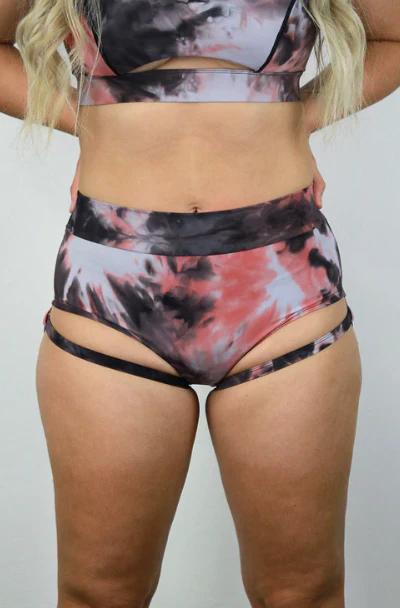 Mid Waist Brazil Scrunch Bum Garter Shorts - Charcoal Marble - Image 6