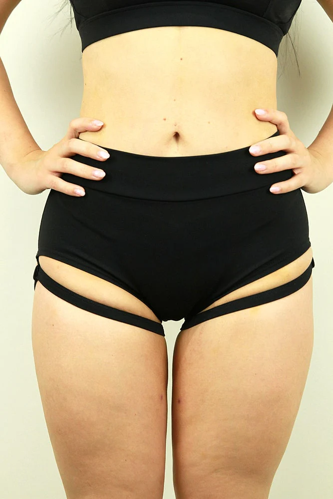 Mid Waist Brazil Scrunch Bum Garter Shorts - Charcoal Marble - Image 7