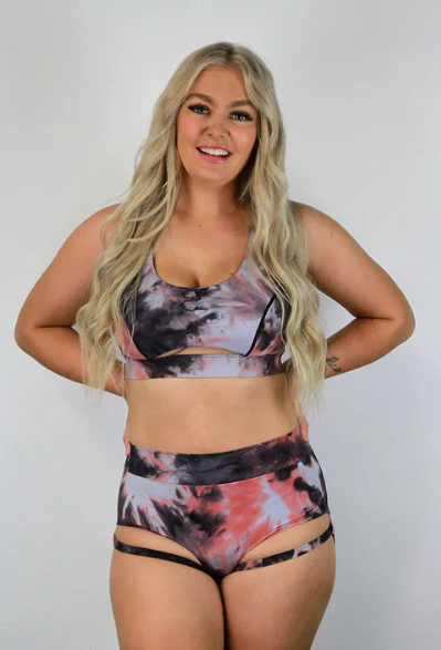 Mid Waist Brazil Scrunch Bum Garter Shorts - Pink Marble