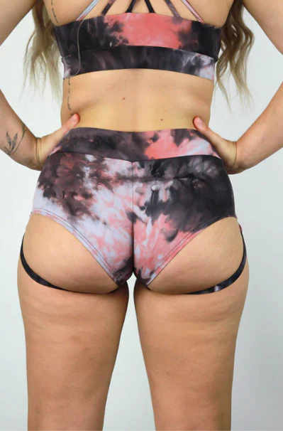 Mid Waist Brazil Scrunch Bum Garter Shorts - Pink Marble - Image 3