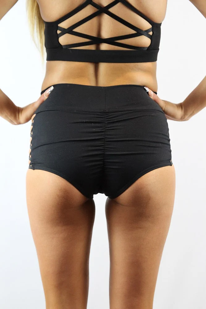 Rarr Matte Black Criss Cross Mid Waist Booty Short - Image 2